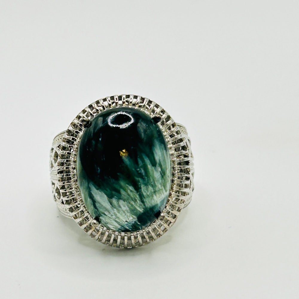 Seraphinite Ring; Size 8; Stainless Steel